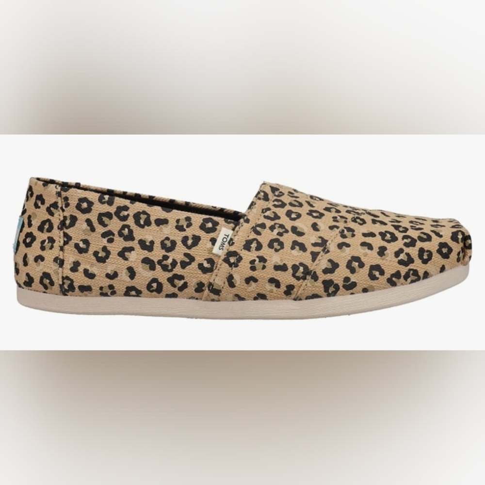 TOMS Alpargata Natural Textured Cheetah Canvas Slip ons Size 9.5W Like New